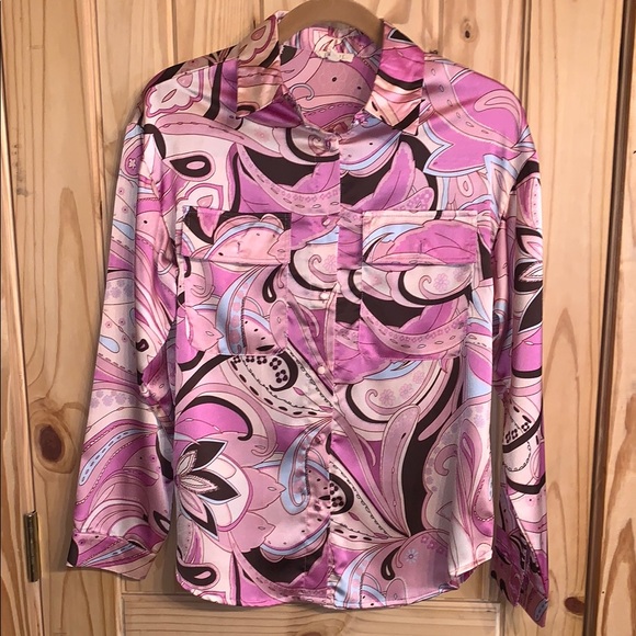 JODIFL Tops - JODIFL Pink and Purple Long Sleeve Button Down Shirt